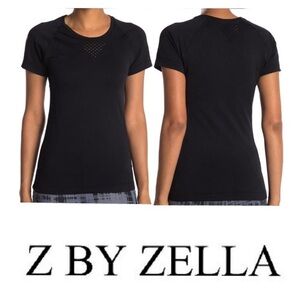 NWT Z BY ZELLA HARMONY BLACK SHORT SLEEVE WITH MESH INSERTS SEAMLESS TOP SIZE M